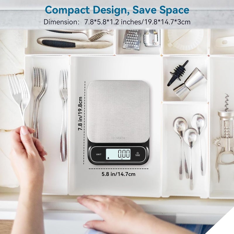 BOMATA Waterproof IPX6 Kitchen Scale, 0.1 g/0.01 oz High Precision, 5 kg/11 lbs, Digital Scale with Backlight, Stainless Steel Weighing Platform, for Food, Cooking, Baking, Weight Loss.. B619, Grey - Image 4